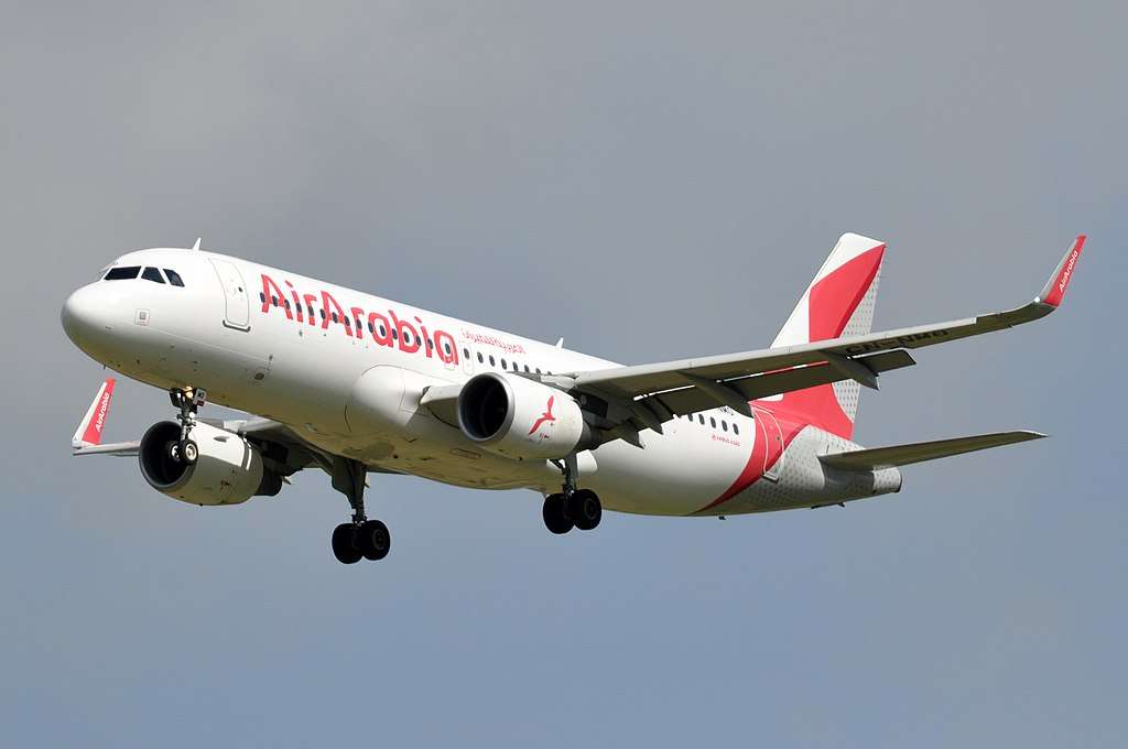 An Air Arabia Maroc A320 approaching to land.